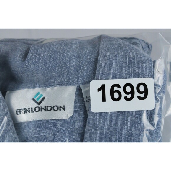 Vintage Erin London Linen Blend Button Up Shirt Size Large Blue Preppy Women - Picture 16 of 16